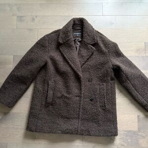 Zara Mid Length Double-Breasted Bouclé Peacoat - Brown
